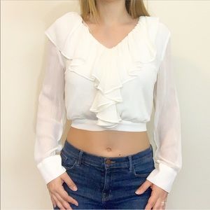 'Darcie' Flowy Front Detail Sheer V Neck Crop Top